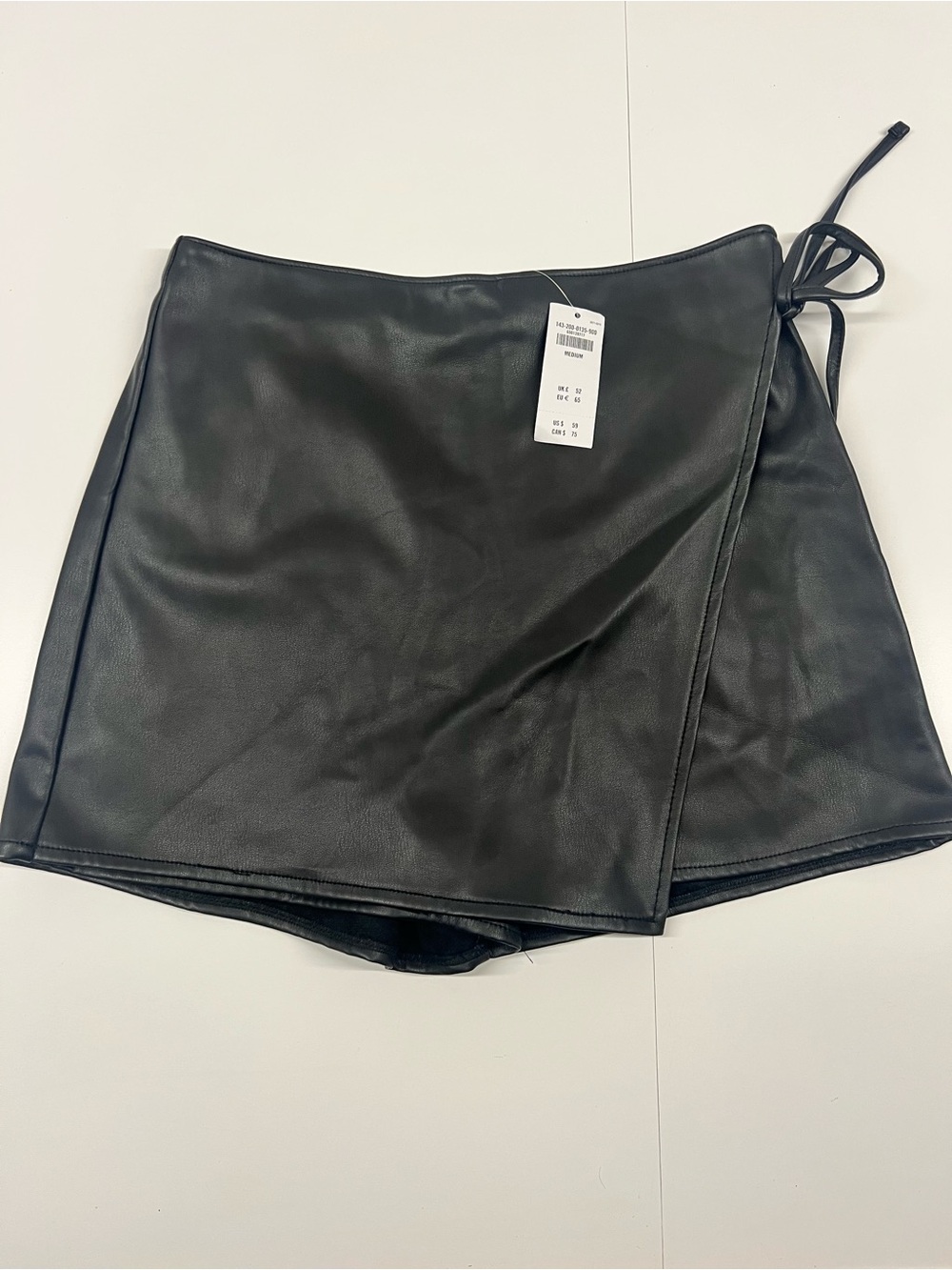 Abercrombie & Fitch Black Faux Leather Asymmetrical Wrap Skort